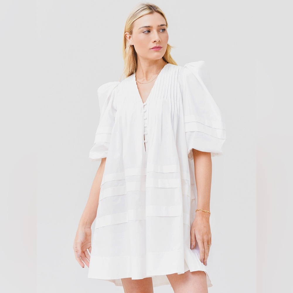 HUNTER BELL Sz M Medium Ivory Off White Jenkins Dress Puff Sleeve